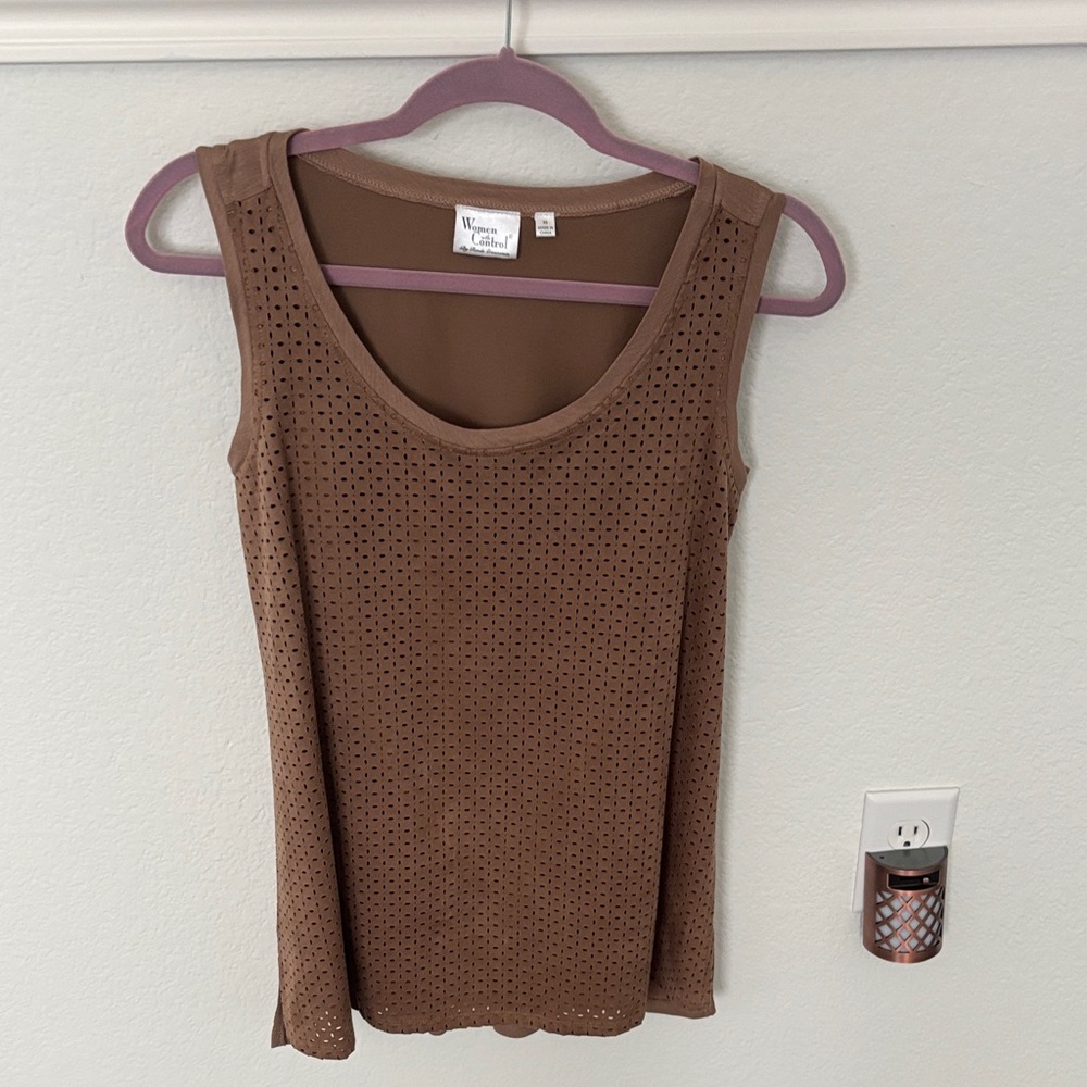 Women with Control Brown Perforated Tank Top